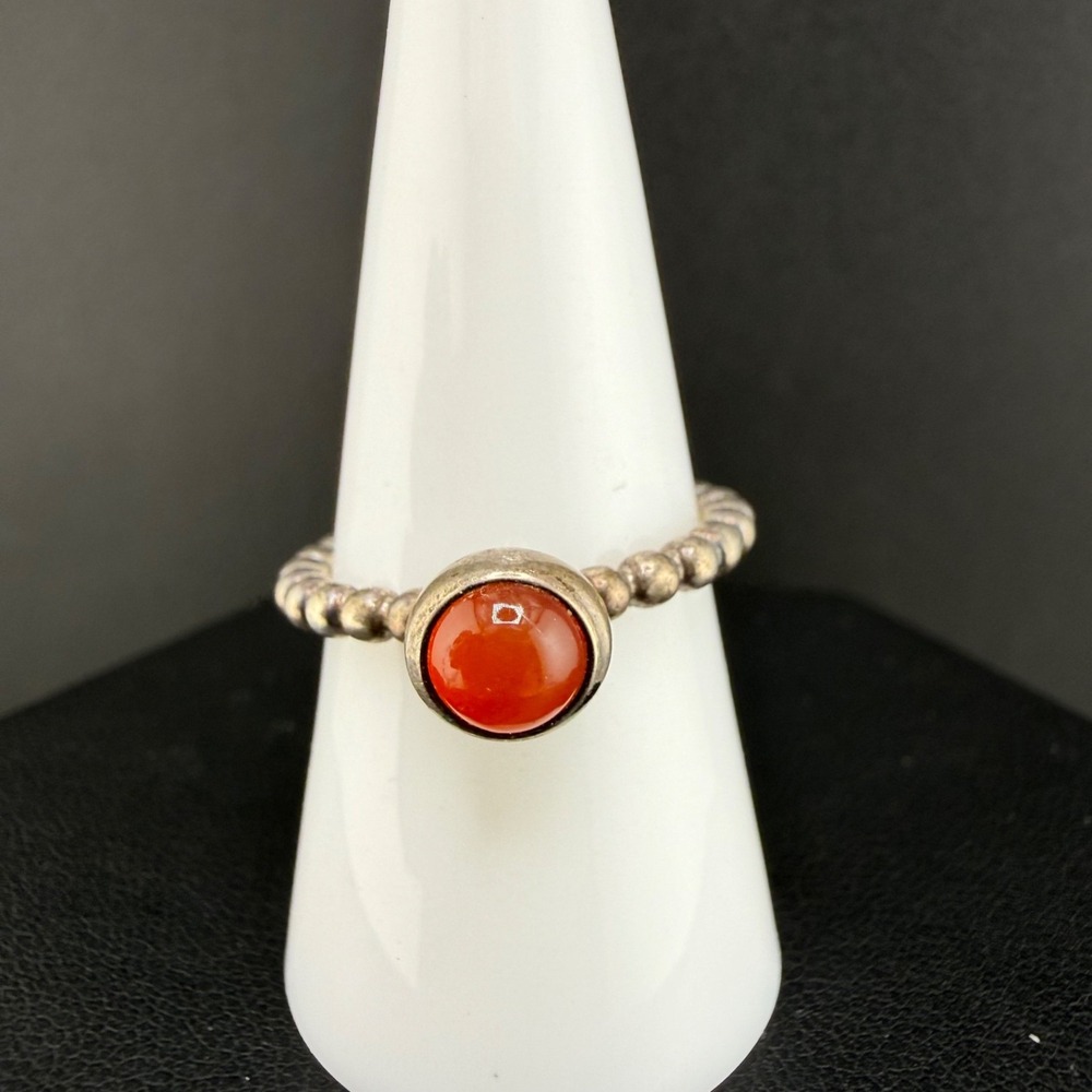 Vintage Pandora Ring Sterling Silver Red Stone Beaded Band Size 8